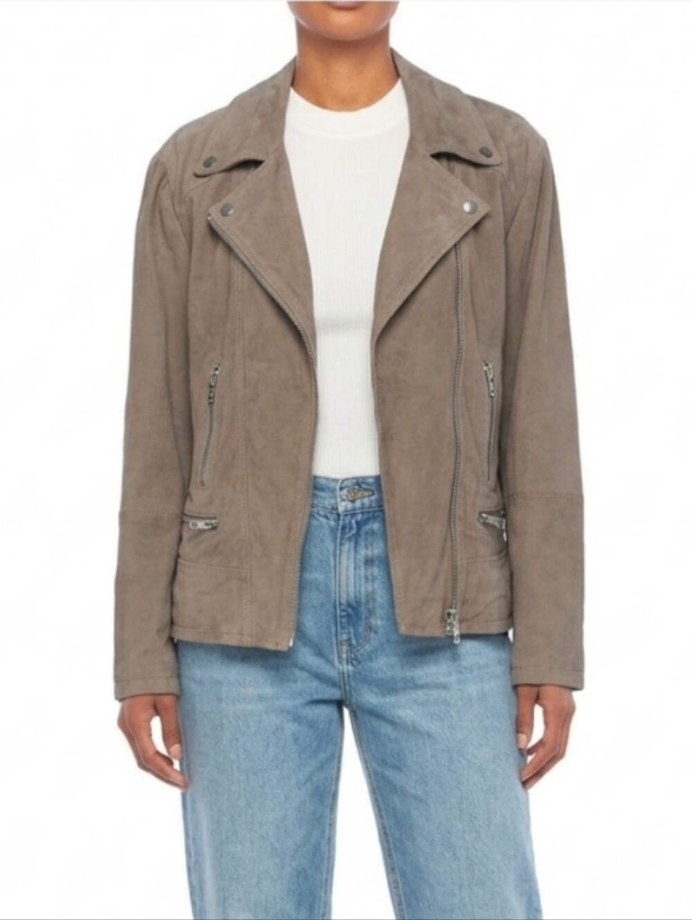 Taupe Suede Biker Jacket Genuine Leather Moto Jacket with Asymmetrical Zip